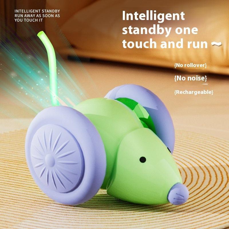 Automatic rolling mouse toy for cats with obstacle sensors