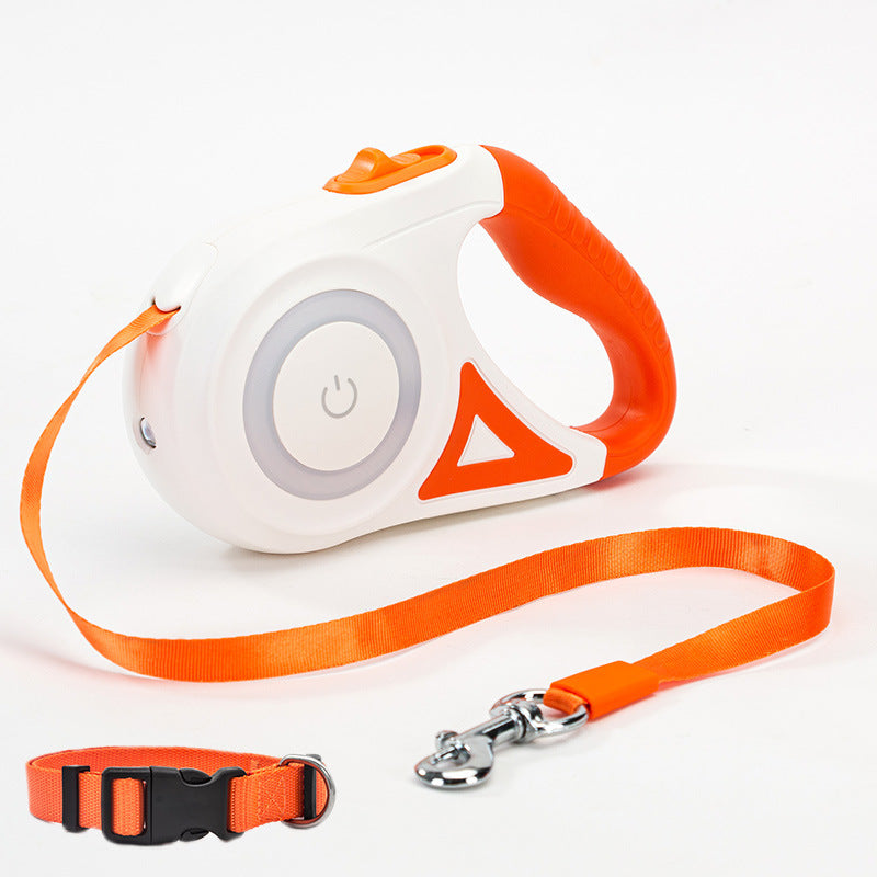 Pet dog cat retractable leash with spotlight and collar