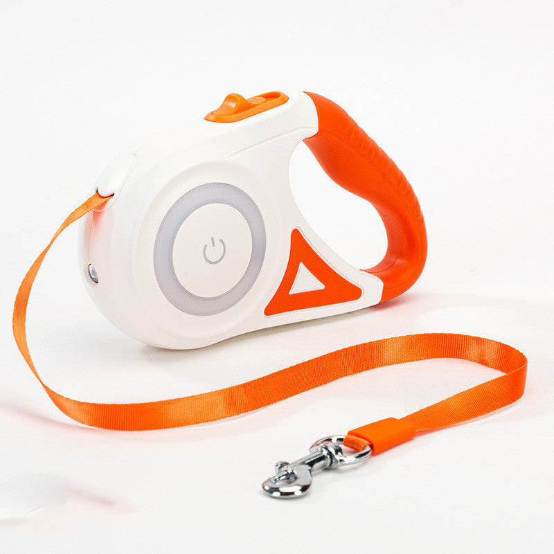 LED retractable dog leash with collar for safe night walks