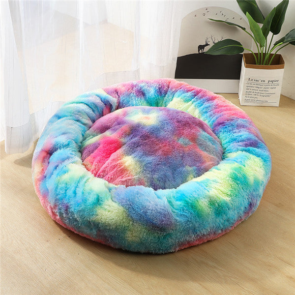 Round plush orthopedic dog bed for small dogs