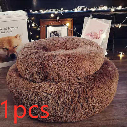 Comfortable round plush bed for small dogs and cats