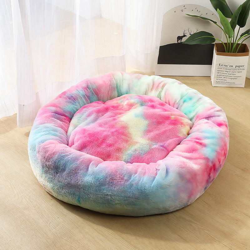 Round plush cushion dog bed for small breed puppies