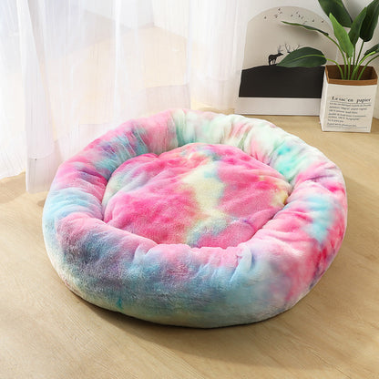 Round plush cushion dog bed for small breed puppies