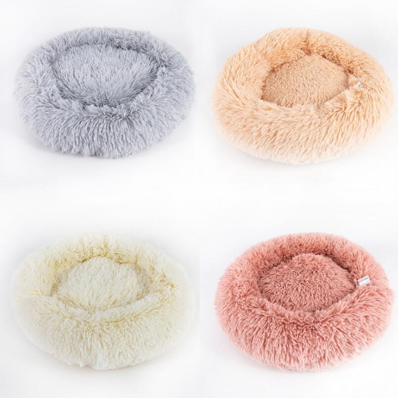 Luxury round plush dog bed for small puppies and pets