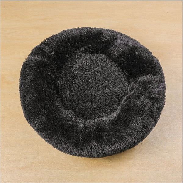 Soft round plush bed for small pets and puppies