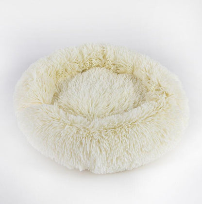 Round plush calming dog bed for small dogs