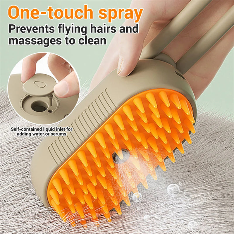 Cat steam brush for grooming, massage, and detangling hair