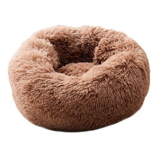 Round plush bed for small pets with soft cushion