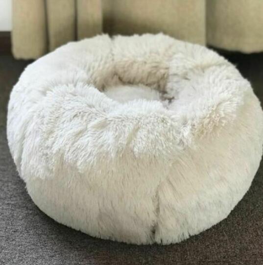 Fluffy round plush puppy bed for small dog breeds