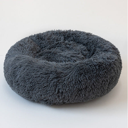 Durable round plush dog bed for small breed puppies