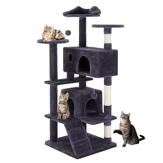 Indoor cat furniture tower playhouse with scratching post 54 inch