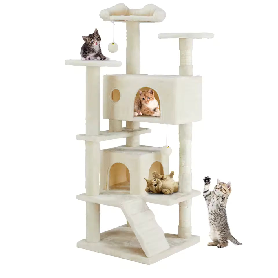 Durable 54in cat tree with scratching post for indoor cats