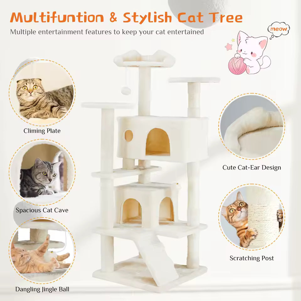 Multi-tier cat climbing tower for kittens and adult cats