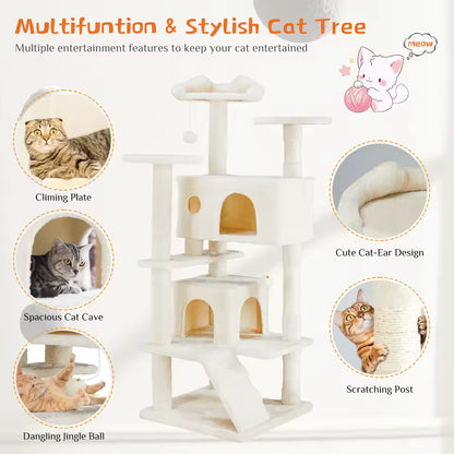 Multi-tier cat climbing tower for kittens and adult cats