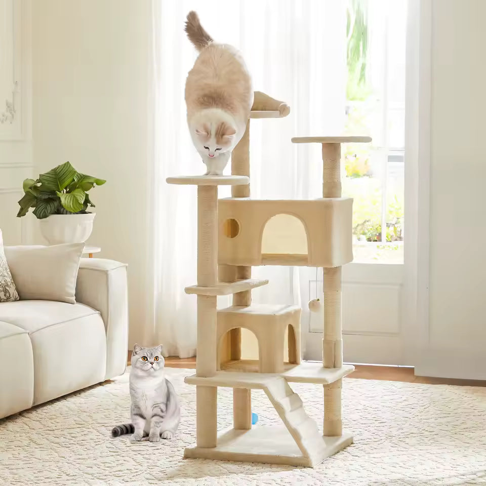 Large indoor cat tower with sisal rope scratching poles