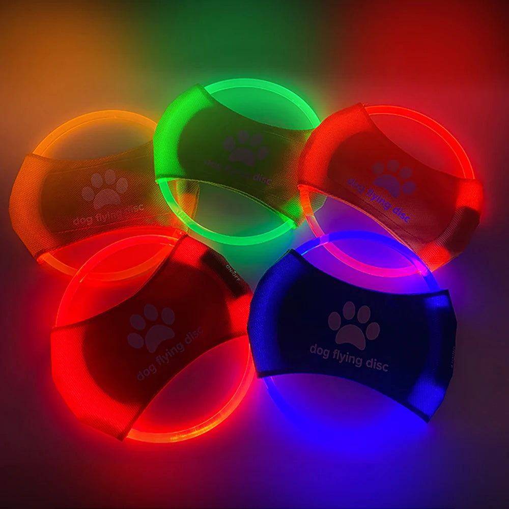 LED glowing dog flying disc toy for night play and interactive training