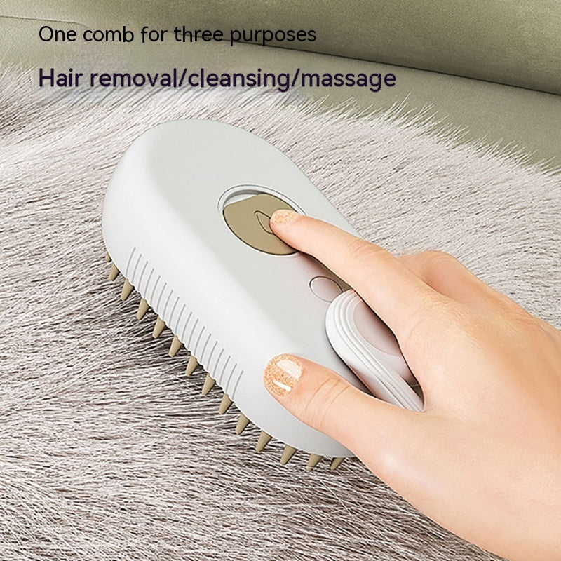 Steamy dog brush with spray function for pet hair care