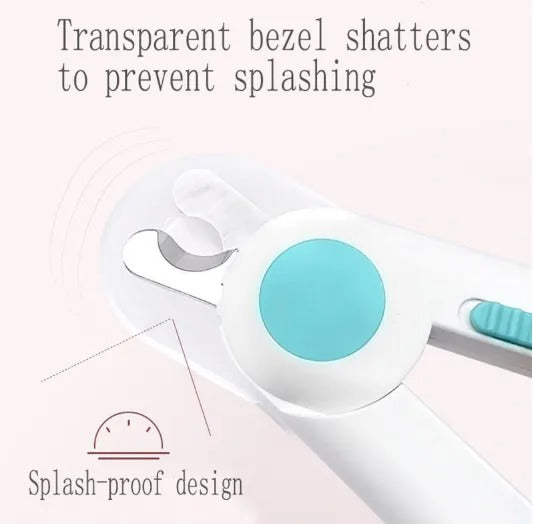 LED pet nail cutter with ergonomic handle and safety guard