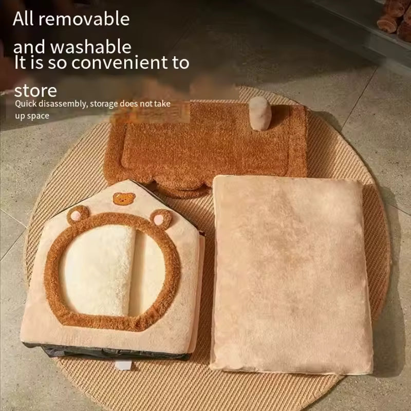 Foldable plush indoor pet bed house for ultimate comfort
