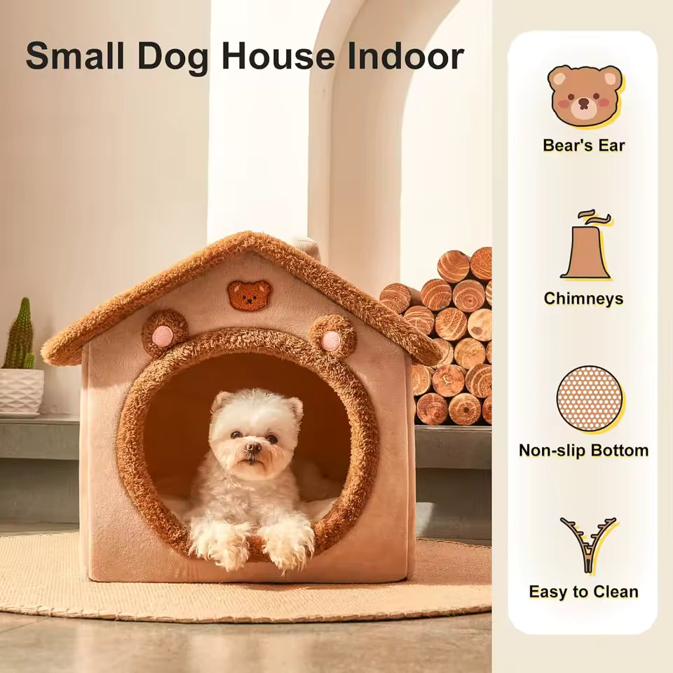 Foldable soft plush dog and cat house for all seasons