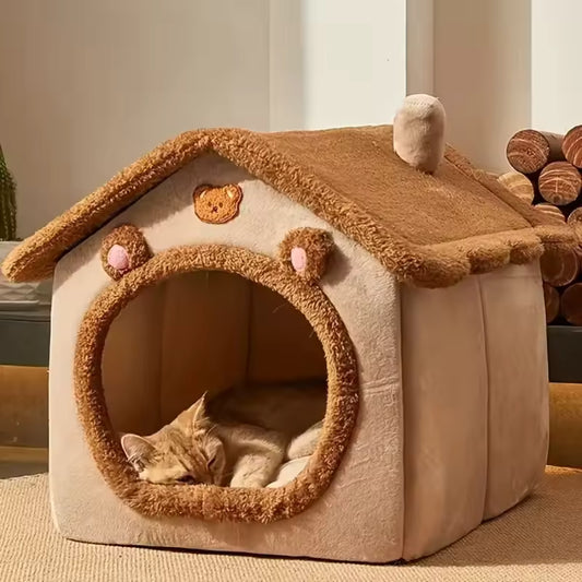 Foldable cozy pet house bed for cats and dogs