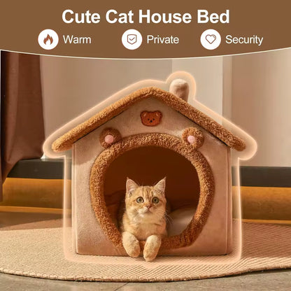 Comfortable plush foldable house bed for dogs and cats
